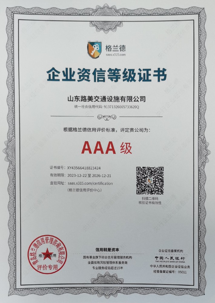 Enterprise Credit Rating Certificate
